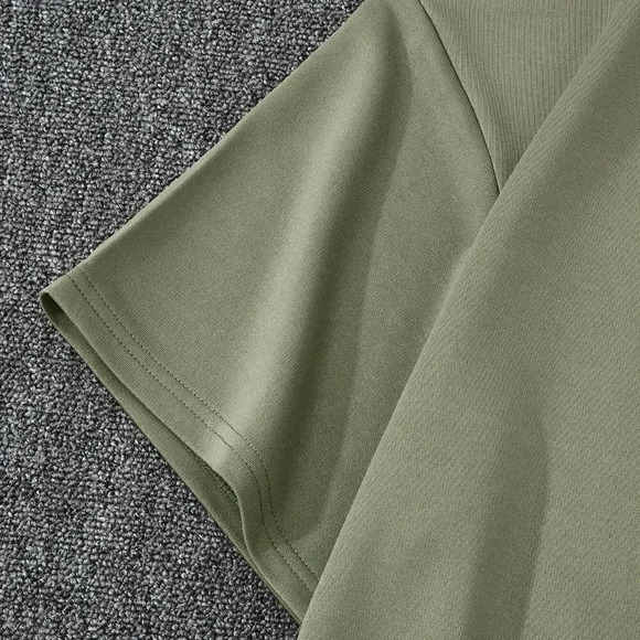 Army Green Casual Mens Solid Tee & Drawstring Waist Shorts - Picture 2 of 5